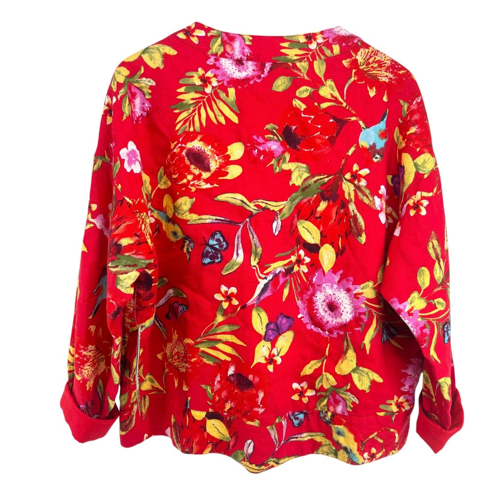 NWT Peck & Peck Reversible 100% Linen Jacket Red Floral Tropical Size L Boxy - Picture 4 of 11